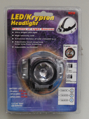 Φακός με 3LED+1Krypton με Λάστιχο για Στήριξη στο Κεφάλι-Κράνος